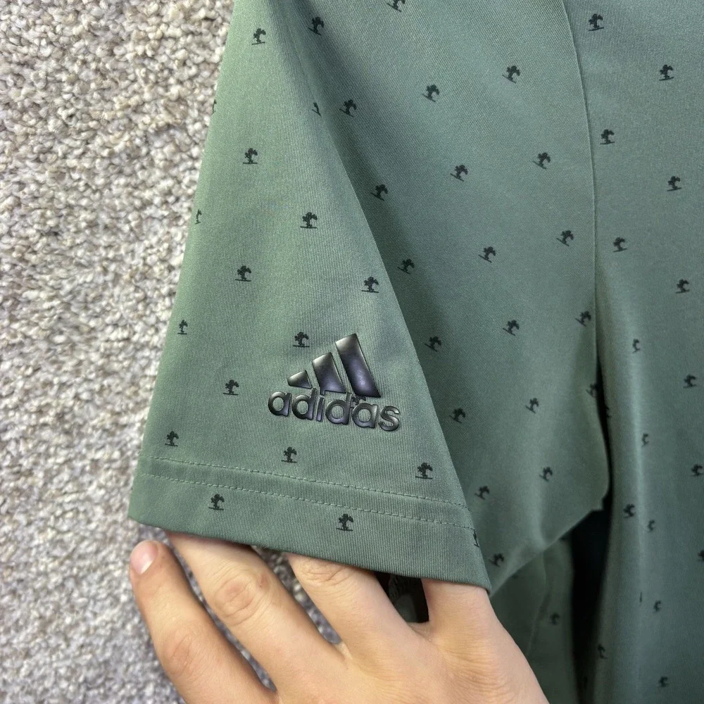 Adidas Golf Polo Shirt Mens Large‎ Green Tree Print Nature Valley Logo Stretch